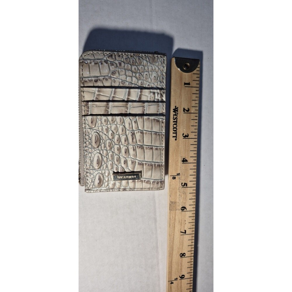 Brahmin Melbourne Credit Card Wallet Slim Zip Case Leather Cream Grey Neutral - Picture 10 of 13